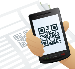 Illustration of a QR Code on a smartphone screen.